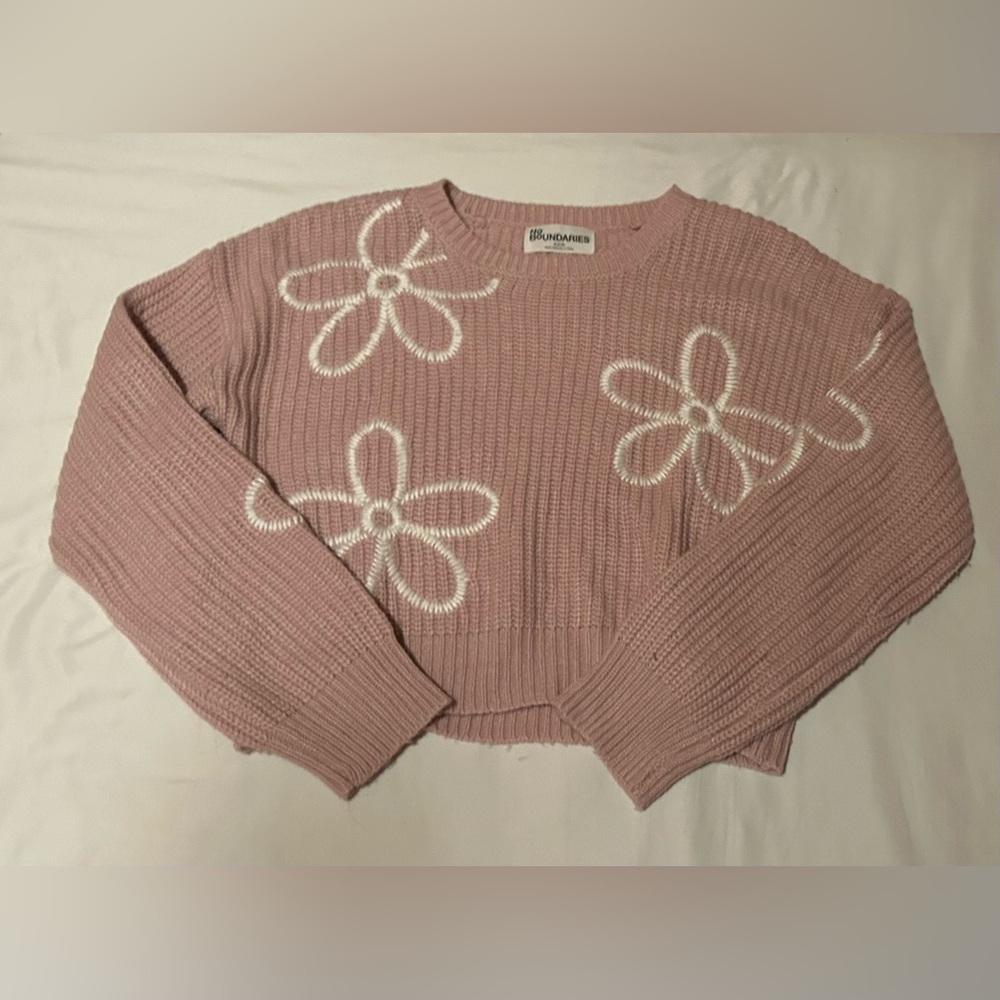 No Boundaries Pink Sweater with White Floral Accents
